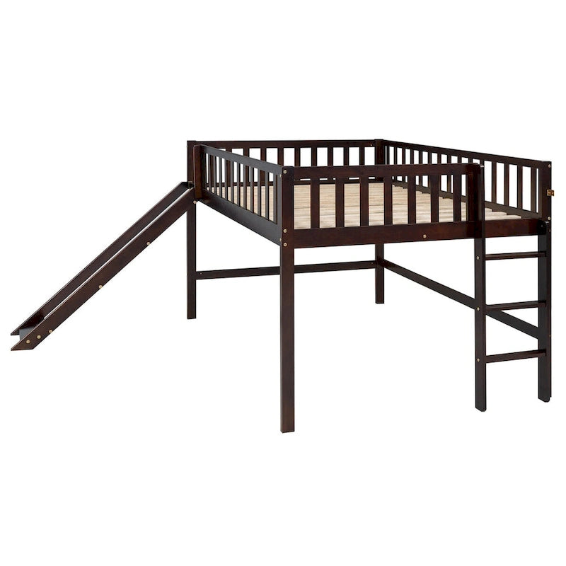 Lit mezzanine simple en bois massif avec échelle et toboggan