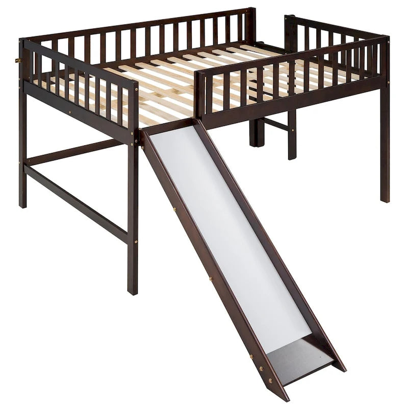 Lit mezzanine simple en bois massif avec échelle et toboggan