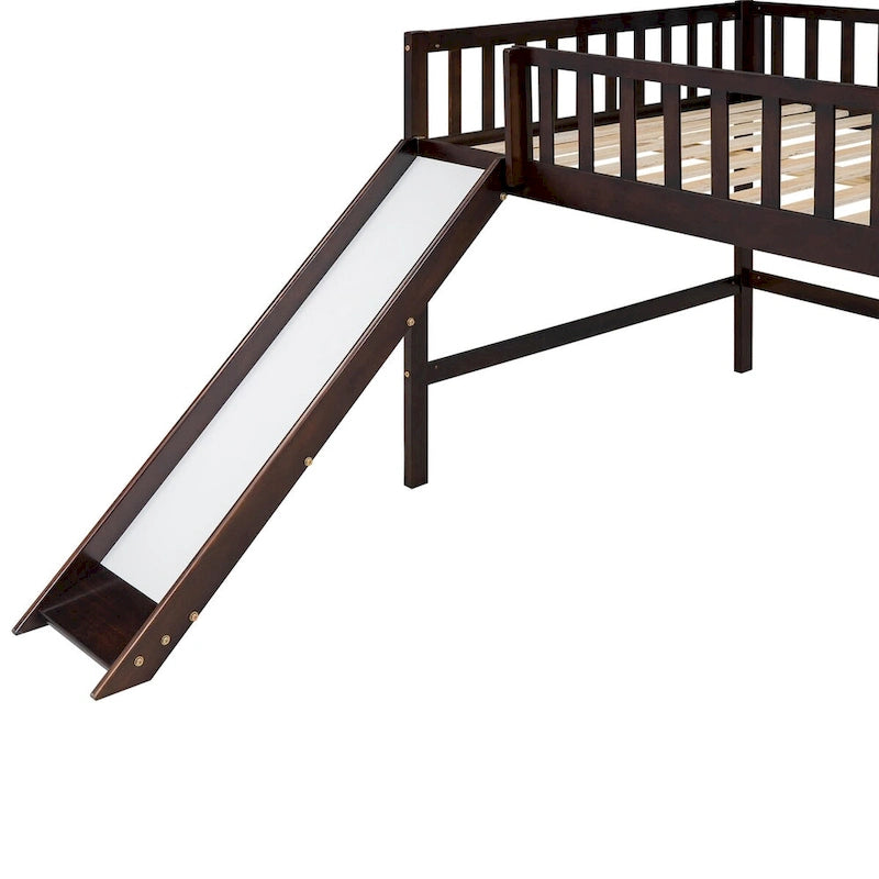 Lit mezzanine simple en bois massif avec échelle et toboggan