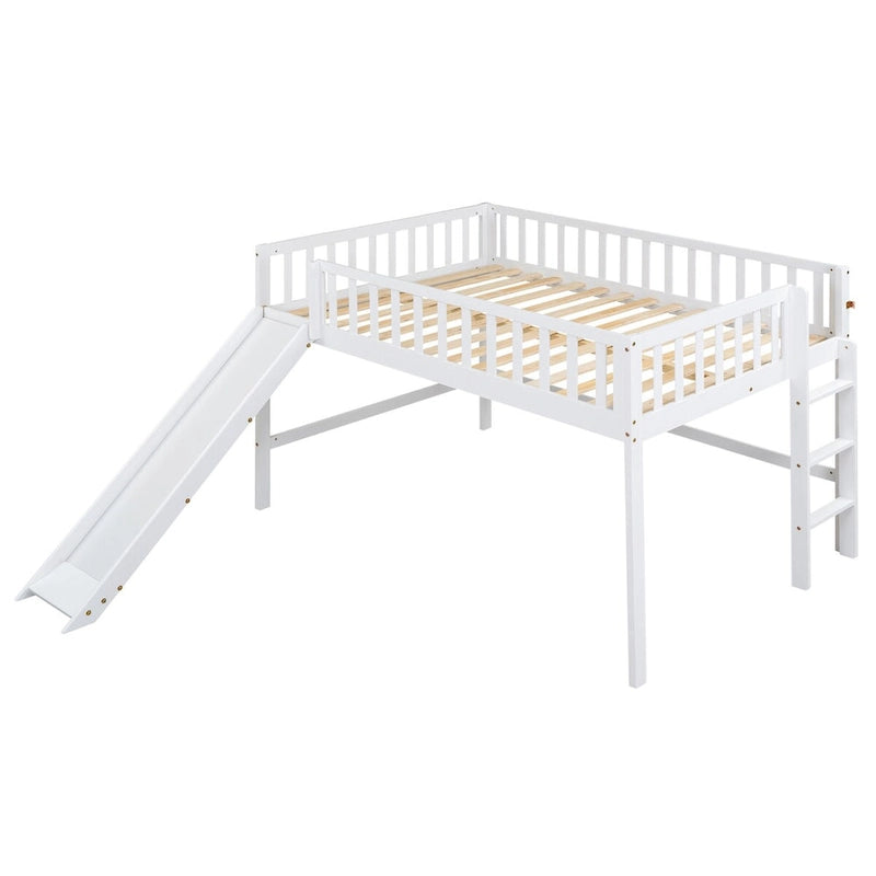 Lit mezzanine simple en bois massif avec échelle et toboggan