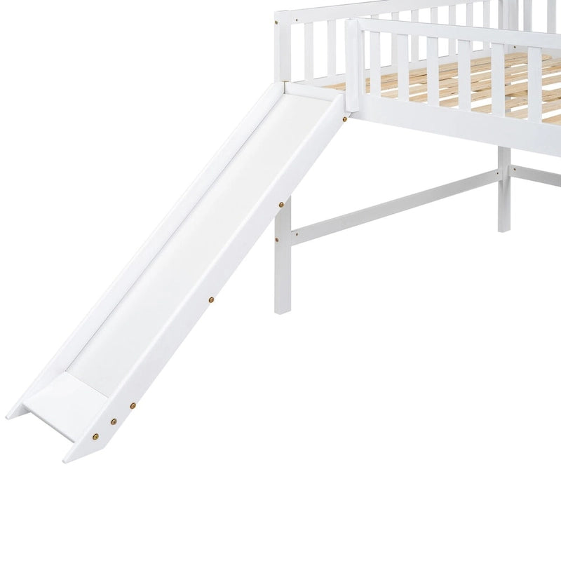 Lit mezzanine simple en bois massif avec échelle et toboggan
