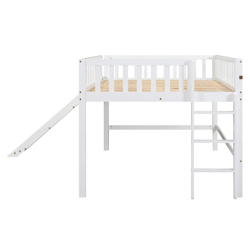 Lit mezzanine simple en bois massif avec échelle et toboggan