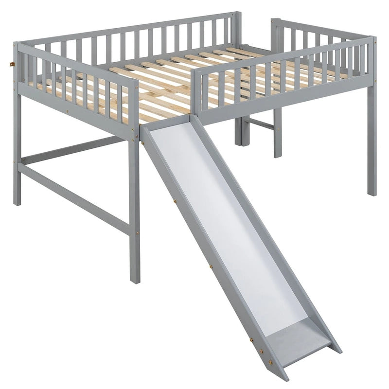 Lit mezzanine simple en bois massif avec échelle et toboggan
