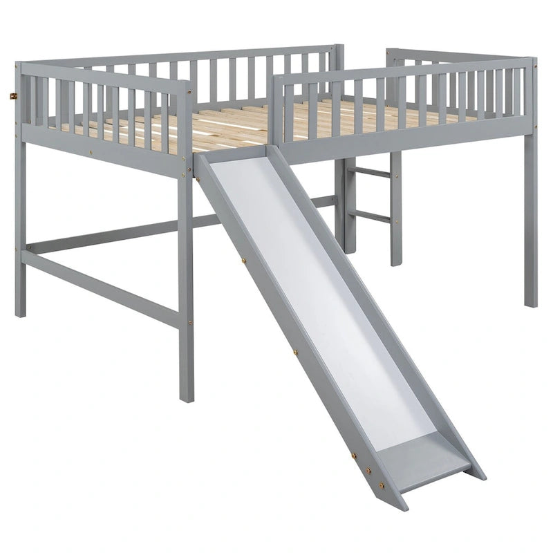 Lit mezzanine simple en bois massif avec échelle et toboggan