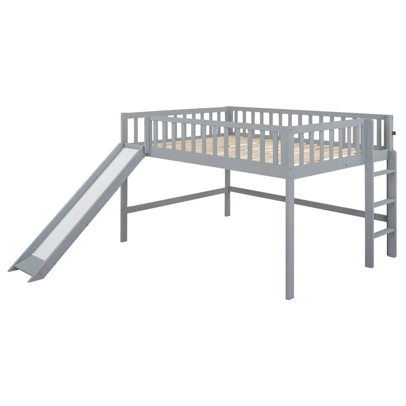 Lit mezzanine simple en bois massif avec échelle et toboggan