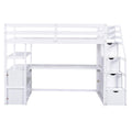 White Pine Loft Bed with Desk, Shelves, Storage Drawers, Storage Staircase