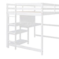 Full Size Wooden Loft Bed with Shelves, Desk and Writing Board