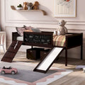 Lit mezzanine en bois pour enfant avec trois tableaux noirs, deux boîtes de rangement et un toboggan, trois coloris disponibles