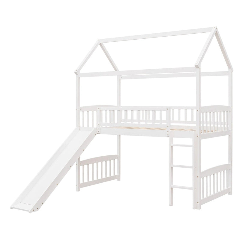 Lit mezzanine double avec toboggan et garde-corps