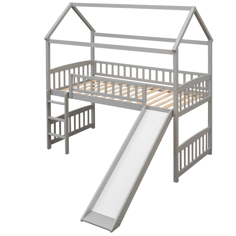 Lit mezzanine double avec toboggan et garde-corps