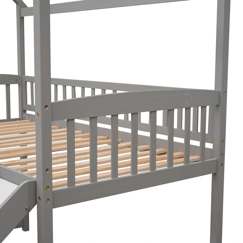 Lit mezzanine double avec toboggan et garde-corps