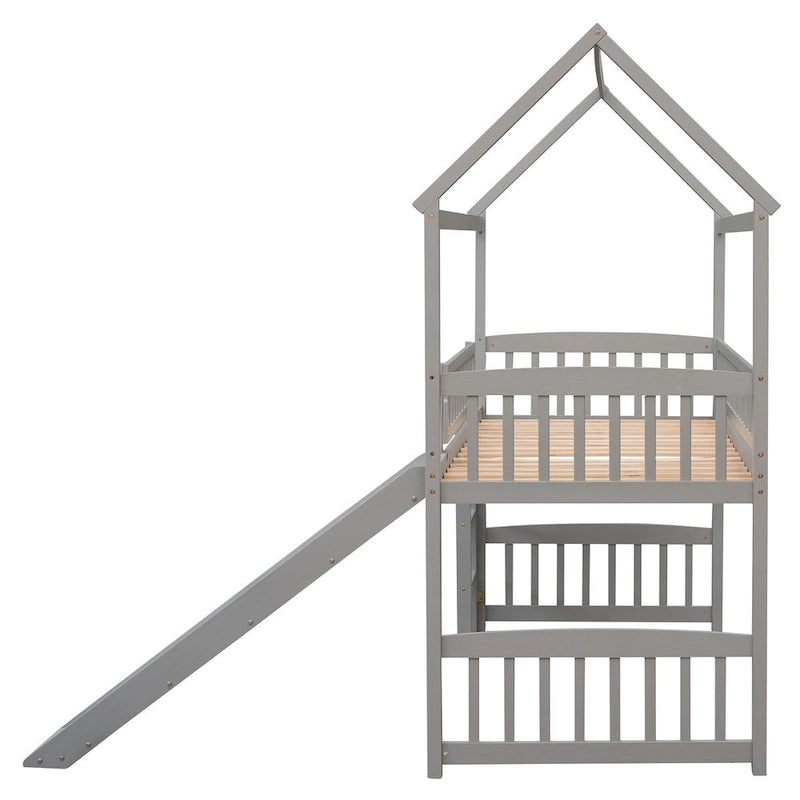 Lit mezzanine double avec toboggan et garde-corps