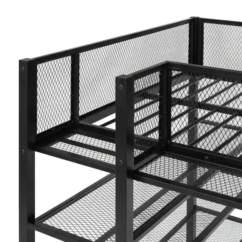 Lit mezzanine en métal pour lits jumeaux avec étagères à 4 niveaux et rangement
