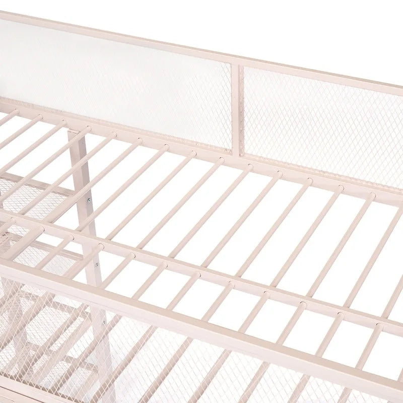 Lit mezzanine en métal pour lits jumeaux avec étagères à 4 niveaux et rangement