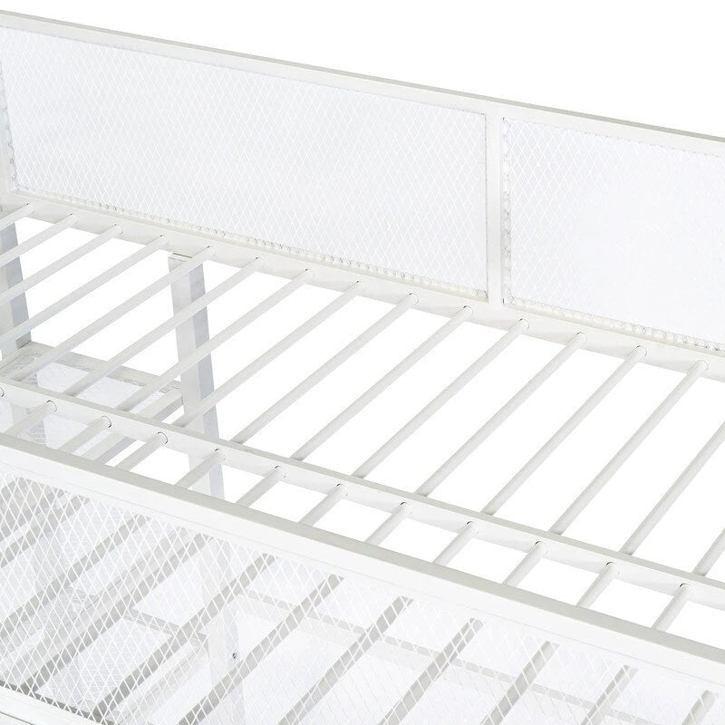 Lit mezzanine en métal pour lits jumeaux avec étagères à 4 niveaux et rangement