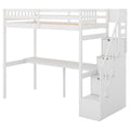 Twin Size Loft Bed with Storage Staircase and Built-in Desk