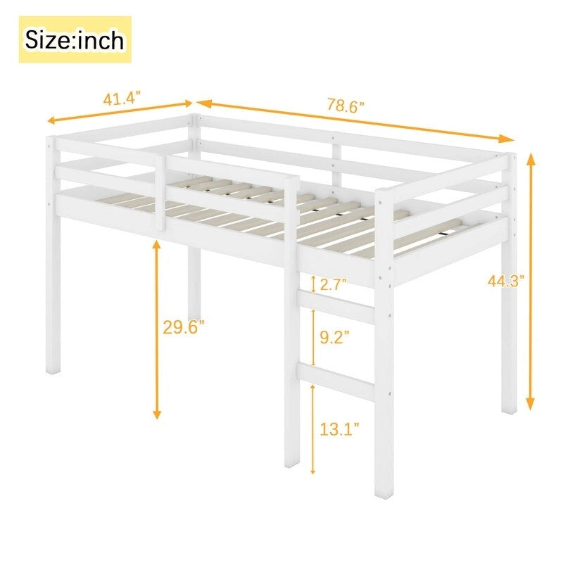 Lit mezzanine jumeau en bois massif avec échelle et lattes renforcées